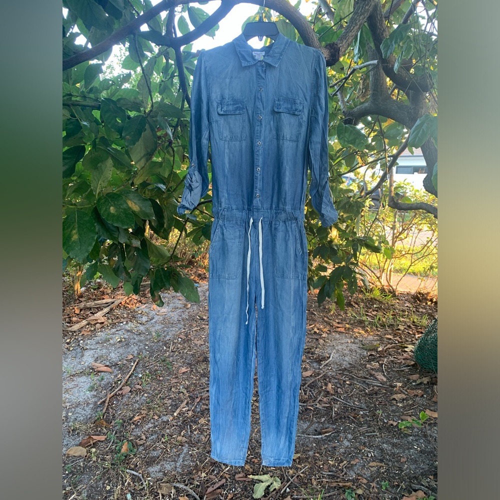 ✨⚡️💥Splendid Chambray Lyocell blend Collar Jogger Dusty Jumpsuit Retail $356